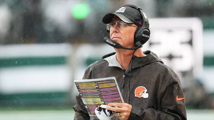 Oct 11, 2026; East Rutherford, New Jersey, USA;  Cleveland Browns head coach Todd Monken looks on during the first half against the New York Jets at MetLife Stadium.  Mandatory Credit: Robert Deutsch-Imagn Images