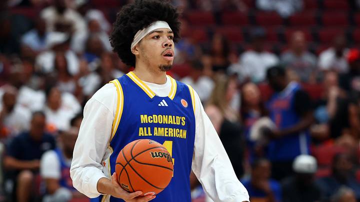 Mar 31, 2026; Glendale, AZ, USA; Tyran Stokes (4) during the McDonalds All American Boys Game at Desert Diamond Arena. Mandatory Credit: Mark J. Rebilas-Imagn Images