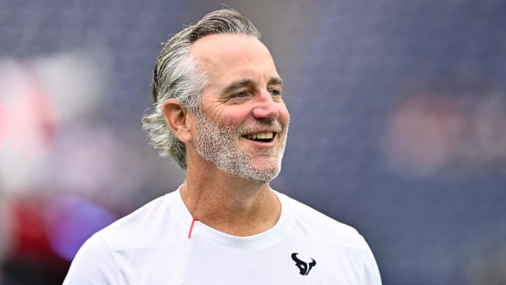 Sep 17, 2023; Houston, Texas, USA; Houston Texans defensive passing game coordinator Cory Undlin reacts during pre game against the Indianapolis Colts at NRG Stadium. Mandatory Credit: Maria Lysaker-Imagn Images