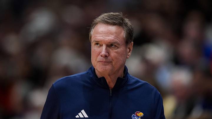 Jan 13, 2026; Lawrence, Kansas, USA; Kansas Jayhawks head coach Bill Self reacts during the second half against the Iowa State Cyclones at Allen Fieldhouse. Mandatory Credit: Jay Biggerstaff-Imagn Images