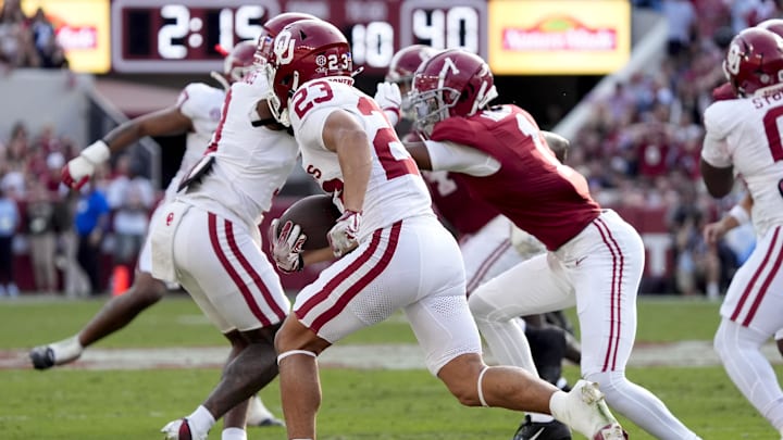 Oklahoma defensive back Eli Bowen runs an interception back in the Sooners' victory over Alabama last month. Oklahoma defensive back Eli Bowen runs an interception back in the Sooners' victory over Alabama last month.