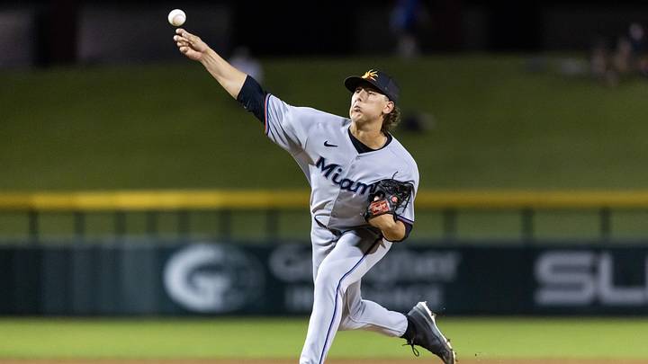 Nov 9, 2025; Mesa, AZ, USA; Miami Marlins pitcher Karson Milbrandt during the Arizona Fall League Fall Stars Game at Sloan Park. Mandatory Credit: Mark J. Rebilas-Imagn Images Nov 9, 2025; Mesa, AZ, USA; Miami Marlins pitcher Karson Milbrandt during the Arizona Fall League Fall Stars Game at Sloan Park. Mandatory Credit: Mark J. Rebilas-Imagn Images