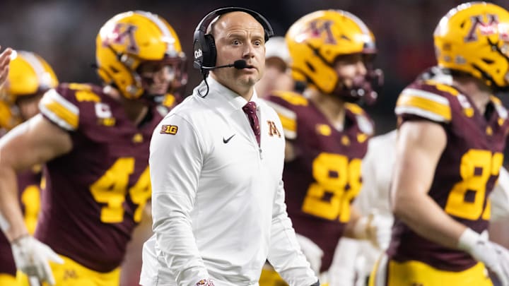 Dec 26, 2025; Phoenix, AZ, USA; Minnesota Golden Gophers head coach P.J. Fleck against the New Mexico Lobos during the Rate Bowl at Chase Field.