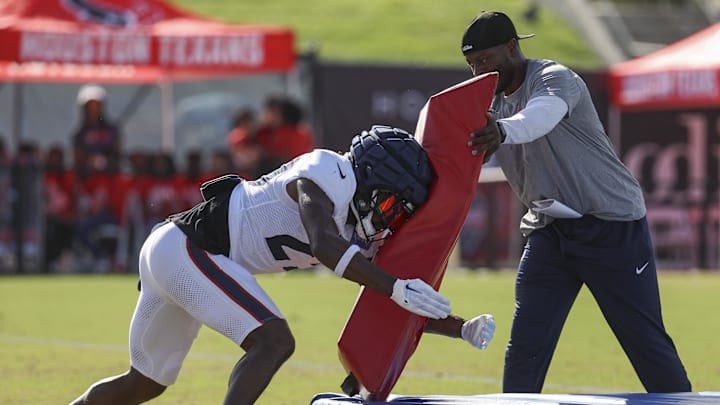 Jul 29, 2024; Houston, TX, USA; Houston Texans safety Eric Murray (23) during training camp at Houston Methodist Training Center. Mandatory Credit: Troy Taormina-Imagn Images