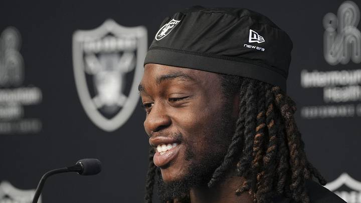 Las Vegas Raiders running back Ashton Jeanty speaks during a news conference during organized team activities. Las Vegas Raiders running back Ashton Jeanty speaks during a news conference during organized team activities.