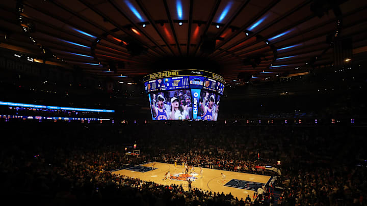 May 29, 2025; New York, New York, USA; General view of the opening tipoff in the first quarter between the New York Knicks and the Indiana Pacers during game five of the eastern conference finals for the 2025 NBA Playoffs at Madison Square Garden. Mandatory Credit: Vincent Carchietta-Imagn Images May 29, 2025; New York, New York, USA; General view of the opening tipoff in the first quarter between the New York Knicks and the Indiana Pacers during game five of the eastern conference finals for the 2025 NBA Playoffs at Madison Square Garden. Mandatory Credit: Vincent Carchietta-Imagn Images