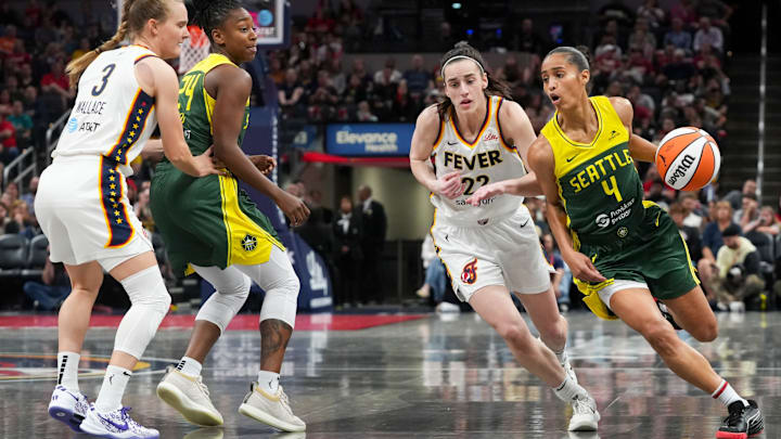 Seattle Storm guard Skylar Diggins-Smith (4) drives the ball. Seattle Storm guard Skylar Diggins-Smith (4) drives the ball.