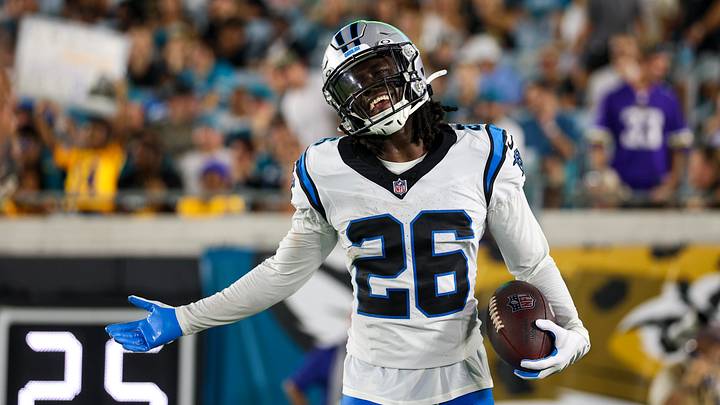Carolina Panthers cornerback Chau Smith-Wade (26) reacts after a turnover 