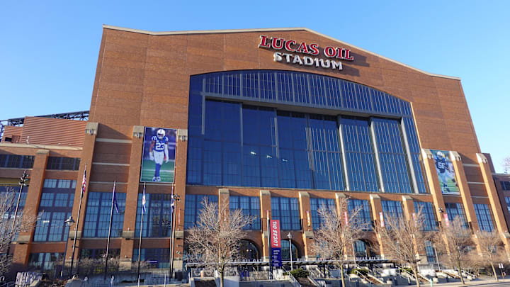 Mar 2, 2025; Indianapolis, IN, USA; A general overall view of Lucas Oil Stadium, the home of the Indianapolis Colts and site of the 2025 NFL Scouting Combine. Mandatory Credit: Kirby Lee-Imagn Images
