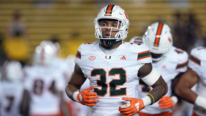Miami Hurricanes linebacker Raul Aguirre Jr. (32) before the game against the California Golden Bears at California Memorial Stadium. 
