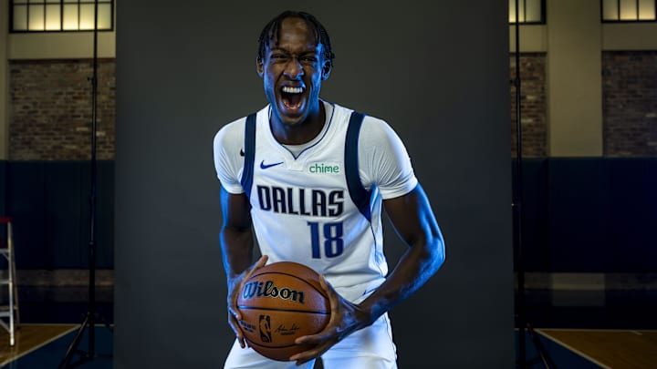 Sep 29, 2023; Dallas, TX, USA; Dallas Mavericks forward Olivier-Maxence Prosper (18) poses for a