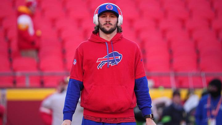 Buffalo Bills quarterback Josh Allen (17) practices before the AFC Championship game against the Kansas City Chiefs at GEHA Field at Arrowhead Stadium. Buffalo Bills quarterback Josh Allen (17) practices before the AFC Championship game against the Kansas City Chiefs at GEHA Field at Arrowhead Stadium.