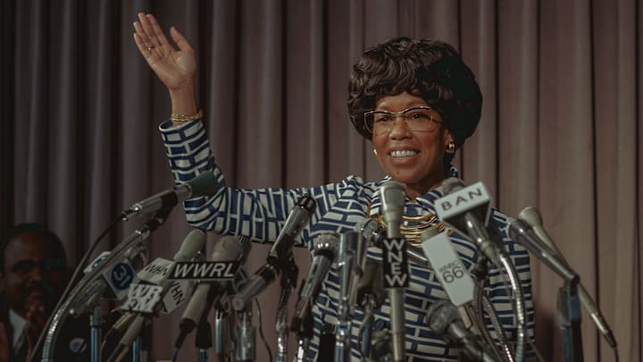 SHIRLEY. Regina King as Shirley Chisholm in Shirley. Cr. Glen Wilson/Netflix © 2023.