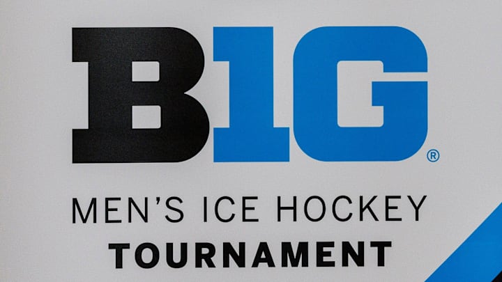 A general view of Big Ten men's hockey tournament signage. A general view of Big Ten men's hockey tournament signage.