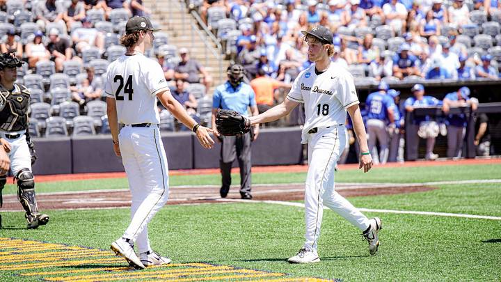 Wake Forest RHP Chris Levonas exits the field after starting the game in Friday's Morgantown Regional against Kentucky. 