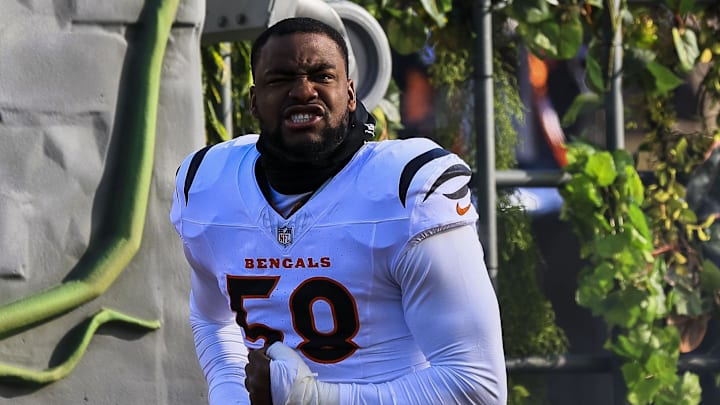 Dec 14, 2025; Cincinnati, Ohio, USA; Cincinnati Bengals defensive end Joseph Ossai (58) runs onto the field before the game against the Baltimore Ravens at Paycor Stadium. Mandatory Credit: Katie Stratman-Imagn Images
