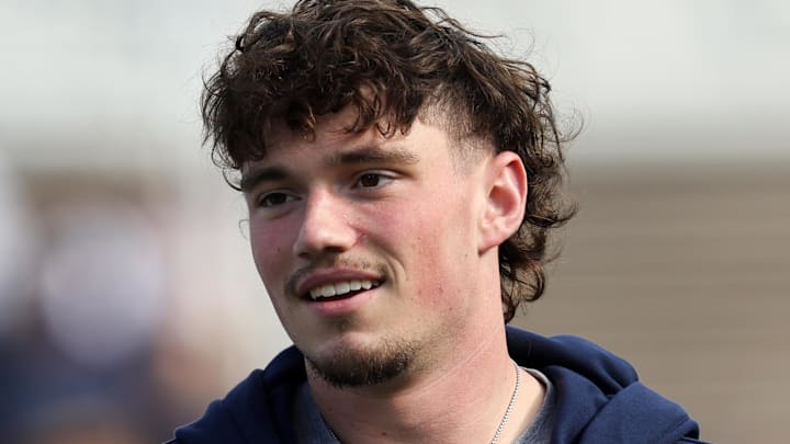 Nov 8, 2025; University Park, Pennsylvania, USA; Penn State Nittany Lions quarterback Drew Allar (15) prior to the game against the Indiana Hoosiers at Beaver Stadium.