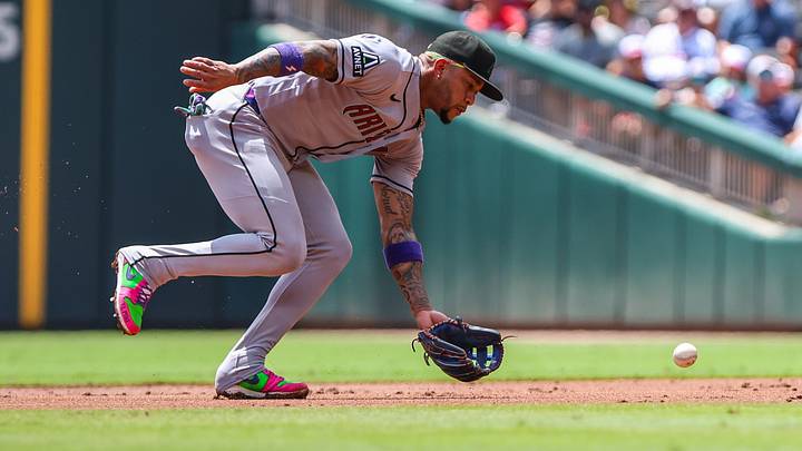 Aug 16, 2026; Cumberland, Georgia, USA; Arizona Diamondbacks second baseman Ketel Marte (4) fields the ball to throw to first base for an out against the Atlanta Braves during the first inning at Truist Park. Mandatory Credit: Jordan Godfree-Imagn Images Aug 16, 2026; Cumberland, Georgia, USA; Arizona Diamondbacks second baseman Ketel Marte (4) fields the ball to throw to first base for an out against the Atlanta Braves during the first inning at Truist Park. Mandatory Credit: Jordan Godfree-Imagn Images