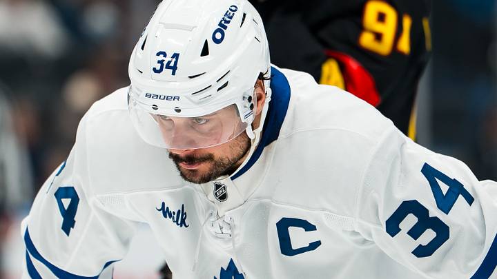 Jan 31, 2026; Vancouver, British Columbia, CAN; Toronto Maple Leafs forward Auston Matthews (34) during a stop in play against the Vancouver Canucks in the third period at Rogers Arena. Mandatory Credit: Bob Frid-Imagn Images