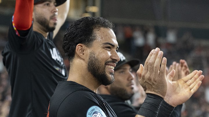 Baltimore Orioles outfielder Anthony Santander (25) reacts with teammates after outfielder Colton Cowser (not pictured) second inning solo home run against the Detroit Tigers at Oriole Park at Camden Yards on Sept 20.
