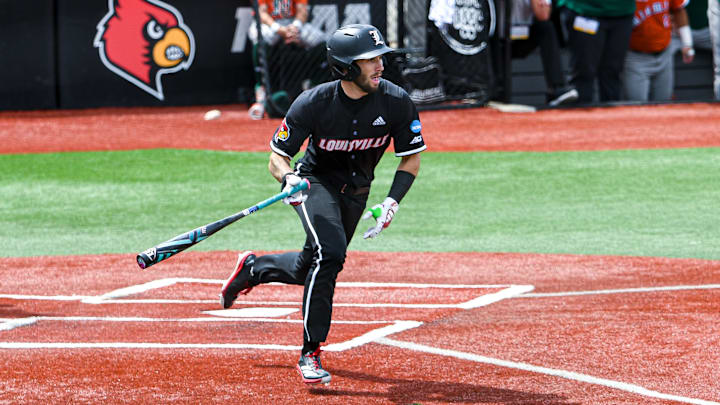 Louisville baseball outfielder Lucas Moore vs. Miami in the 2025 Louisville Super Regional