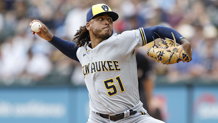 Milwaukee Brewers starting pitcher Freddy Peralta (51).