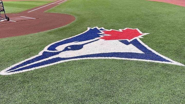 Aug 14, 2022; Toronto, Ontario, CAN; The Toronto Blue Jays logo during batting practice against the Cleveland Guardians at Rogers Centre. Mandatory Credit: Nick Turchiaro-Imagn Images Aug 14, 2022; Toronto, Ontario, CAN; The Toronto Blue Jays logo during batting practice against the Cleveland Guardians at Rogers Centre. Mandatory Credit: Nick Turchiaro-Imagn Images