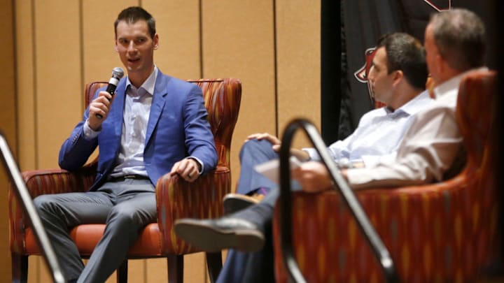 Former Coyotes GM John Chayka answers questions from Matt McConnell (R) Former Coyotes GM John Chayka answers questions from Matt McConnell (R)