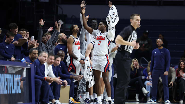 The Ole Miss bench celebrates during its win over Southern on Dec. 17. The Ole Miss bench celebrates during its win over Southern on Dec. 17.