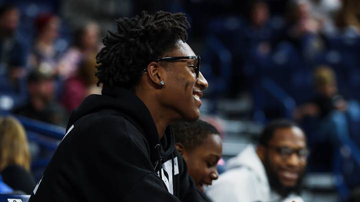 Recruit Dooney Johnson takes in the action at Gonzaga’s matchup against Western Oregon at the McCarthey Athletic Center.