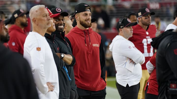 Sep 9, 2024; Santa Clara, California, USA; San Francisco 49ers wide receiver Ricky Pearsall (14) watches a game against the New York Jets from the sideline during the fourth quarter at Levi's Stadium. Mandatory Credit: David Gonzales-Imagn Images Sep 9, 2024; Santa Clara, California, USA; San Francisco 49ers wide receiver Ricky Pearsall (14) watches a game against the New York Jets from the sideline during the fourth quarter at Levi's Stadium. Mandatory Credit: David Gonzales-Imagn Images