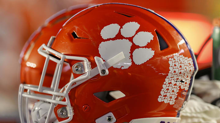 Oct 8, 2022; Chestnut Hill, Massachusetts, USA; The logo of the Clemson Tigers