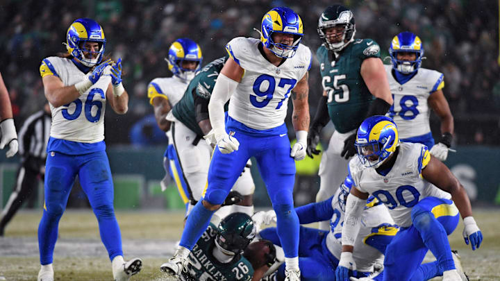 Jan 19, 2025; Philadelphia, Pennsylvania, USA; Los Angeles Rams linebacker Michael Hoecht (97).