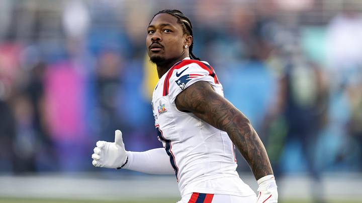 Feb 8, 2026; Santa Clara, CA, USA; New England Patriots wide receiver Stefon Diggs (8) against the Seattle Seahawks during Super Bowl LX at Levi's Stadium. Mandatory Credit: Mark J. Rebilas-Imagn Images