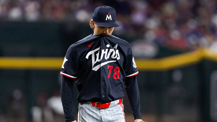 Jun 21, 2026; Phoenix, Arizona, USA; Minnesota Twins pitcher Andrew Morris reacts against the Arizona Diamondbacks at Chase Field. Mandatory Credit: Mark J. Rebilas-Imagn Images
