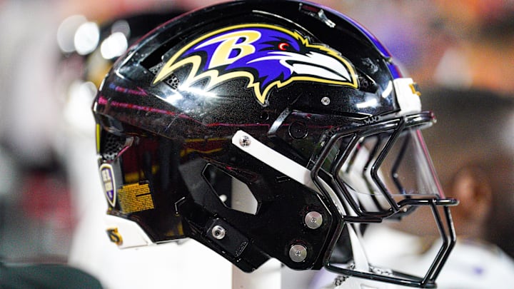 Sep 5, 2024; Kansas City, Missouri, USA; A general view of a Baltimore Ravens helmet against the Kansas City Chiefs during the first half at GEHA Field at Arrowhead Stadium. Mandatory Credit: Denny Medley-Imagn Images Sep 5, 2024; Kansas City, Missouri, USA; A general view of a Baltimore Ravens helmet against the Kansas City Chiefs during the first half at GEHA Field at Arrowhead Stadium. Mandatory Credit: Denny Medley-Imagn Images