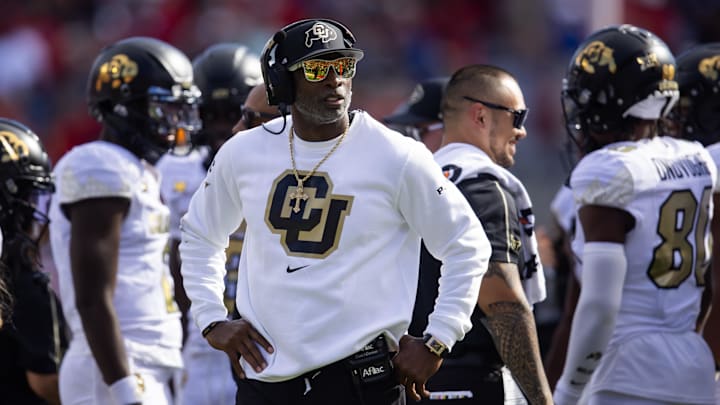 Oct 19, 2024; Tucson, Arizona, USA; Colorado Buffalos head coach Deion Sanders against the Arizona Wildcats at Arizona Stadium. Oct 19, 2024; Tucson, Arizona, USA; Colorado Buffalos head coach Deion Sanders against the Arizona Wildcats at Arizona Stadium.