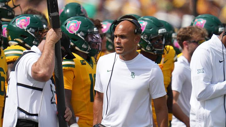 Sep 19, 2026; Waco, Texas, USA;  Baylor Bears head coach Dave Aranda on the sidelines during the first half against the Louisiana Tech Bulldogs at McLane Stadium.  Mandatory Credit: Chris Jones-Imagn Images