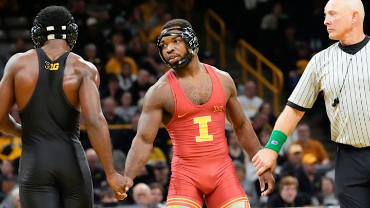 Paniro Johnson of Iowa State will compete for his second Big 12 title Sunday.