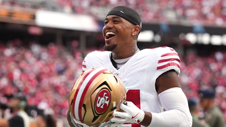 San Francisco 49ers wide receiver Kendrick Bourne (84) before the game against the Jacksonville Jaguars at Levi's Stadium. San Francisco 49ers wide receiver Kendrick Bourne (84) before the game against the Jacksonville Jaguars at Levi's Stadium.