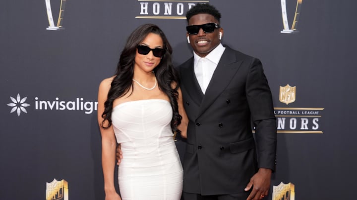 Miami Dolphins wide receiver Tyreek Hill with his wife Keeta Vaccaro on the red carpet before the NFL Honors show.