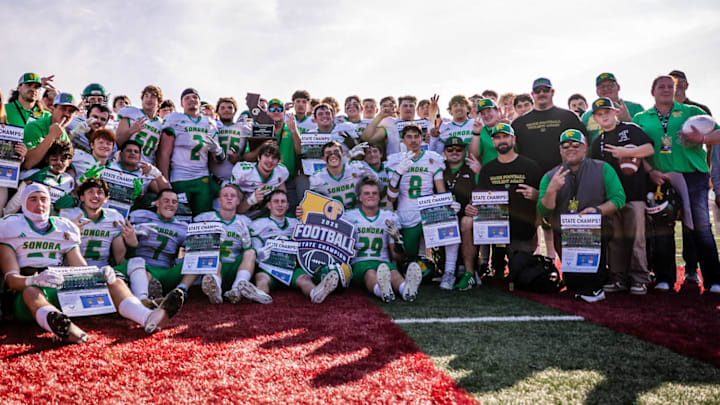 Sonora High wins the CIF State Division 2-A championship with a 35-10 win over Rio Hondo Prep at Saddleback College on Saturday, Dec. 13, 2025.