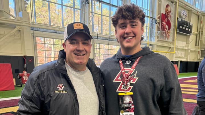 Boston College 4-Star offensive line commit Kai Pritchard alongside head coach Bill O'Brien