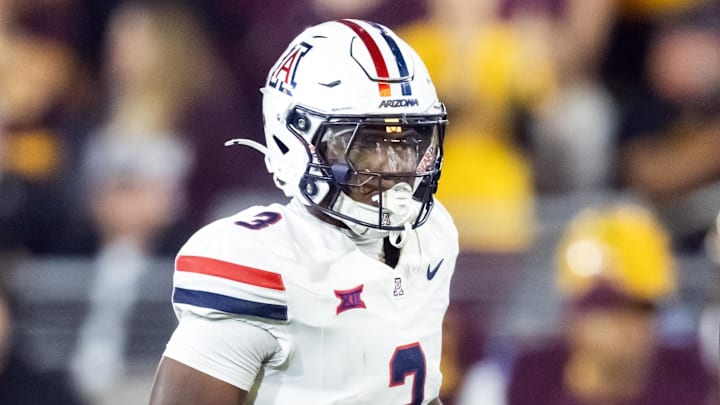 Nov 28, 2025; Tempe, Arizona, USA; Arizona Wildcats running back Kedrick Reescano (3) against the Arizona State Sun Devils during the 99th Territorial Cup at Mountain America Stadium. Mandatory Credit: Mark J. Rebilas-Imagn Images