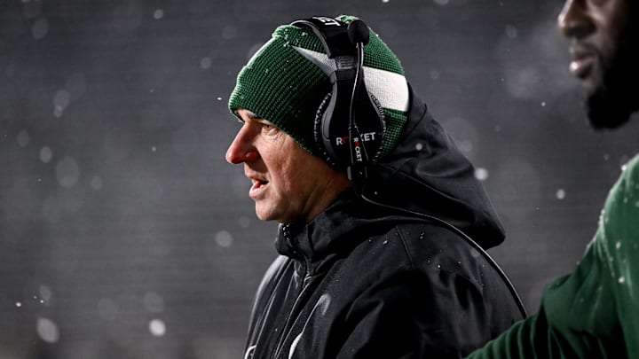 Michigan State's head coach Jonathan Smith looks on during the fourth quarter in the game against Rutgers on Saturday, Nov. 30, 2024, at Spartan Stadium in East Lansing.