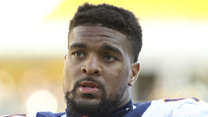Oct 10, 2021; Pittsburgh, Pennsylvania, USA;  Denver Broncos defensive end Dre'Mont Jones (93) walks off of the field after the game against the Pittsburgh Steelers at Heinz Field. Mandatory Credit: Charles LeClaire-Imagn Images