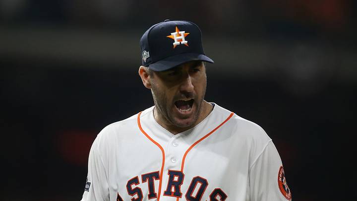 Houston Astros starting pitcher Justin Verlander (35) celebrates at Minute Maid Park. Credit: Thomas B. Shea-USA TODAY Sports Houston Astros starting pitcher Justin Verlander (35) celebrates at Minute Maid Park. Credit: Thomas B. Shea-USA TODAY Sports