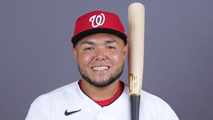 Feb 20, 2026; Palm Beach County, FL, USA; Washington Nationals Abimelec Ortiz poses for a portrait during photo day at CACTI Park of the Palm Beaches. Mandatory Credit: Jim Rassol-Imagn Images