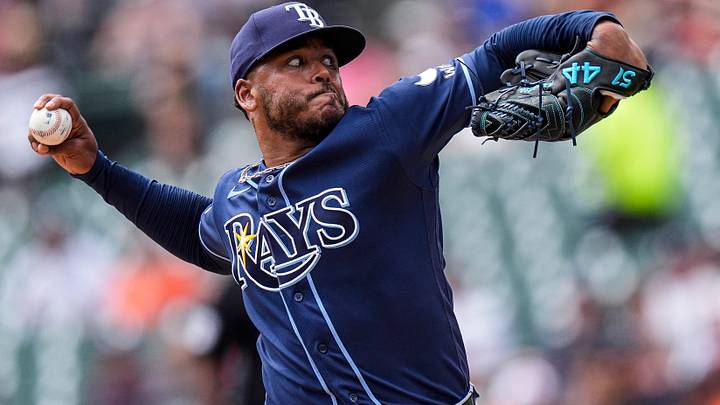 Tampa Bay Rays pitcher Freddy Peralta (51) throws against the Detroit Tigers during the first inning at Comerica Park in Detroit on Wednesday, Aug. 26, 2026. Tampa Bay Rays pitcher Freddy Peralta (51) throws against the Detroit Tigers during the first inning at Comerica Park in Detroit on Wednesday, Aug. 26, 2026.