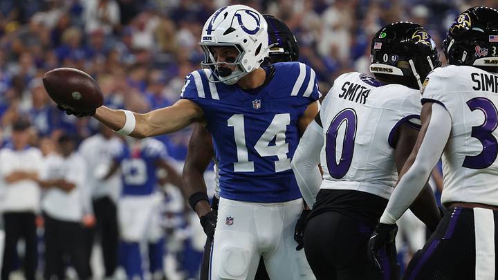 Sep 13, 2026; Indianapolis, Indiana, USA; Indianapolis Colts wide receiver Alec Pierce (14) celebrates during the first quarter against the Baltimore Ravens at Lucas Oil Stadium. Mandatory Credit: Trevor Ruszkowski-Imagn Images Sep 13, 2026; Indianapolis, Indiana, USA; Indianapolis Colts wide receiver Alec Pierce (14) celebrates during the first quarter against the Baltimore Ravens at Lucas Oil Stadium. Mandatory Credit: Trevor Ruszkowski-Imagn Images